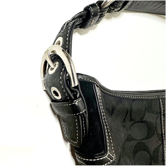 Coach Signature Mini Black Canvas Leather Hobo Shoulder Bag - Picture 4 of 14